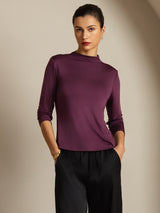 [Purple] SilkSilky-CA Pure Silk High Neck Women's T-Shirt 006