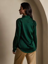 [Dark Green] SilkSilky-CA Long Sleeve Lapel Collar Women's Shirt 002