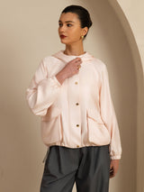 [Pink] SilkSilky-CA Silk Satin Surah Long Sleeve High Neck Women's Outerwear 004