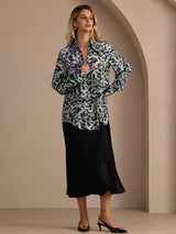 [Teal Leopard] SilkSilky-CA Long Sleeve Lapel Collar Blouse 004