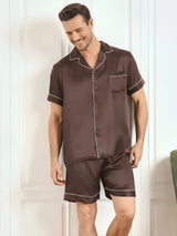 [Coffee] SilkSilky-CA Short Sleeve Notch Collar Men's Pajamas 001