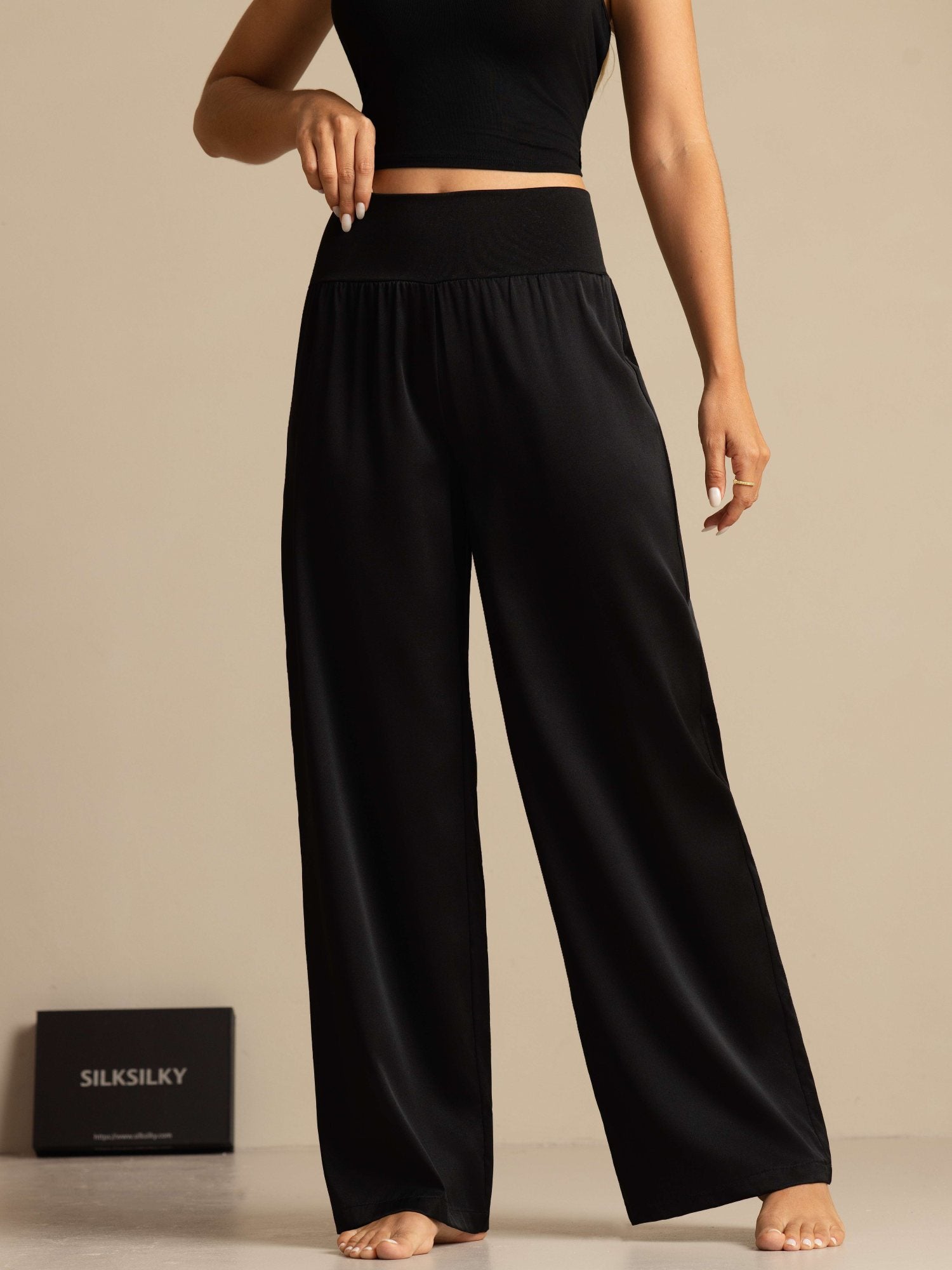 [Black] SilkSilky-CA 19Momme Silk Womens Pants 005