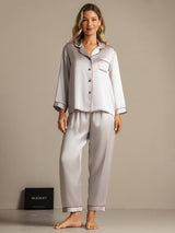 [Silver] SilkSilky-CA Long Sleeve Notch Collar Women's Pajamas 001