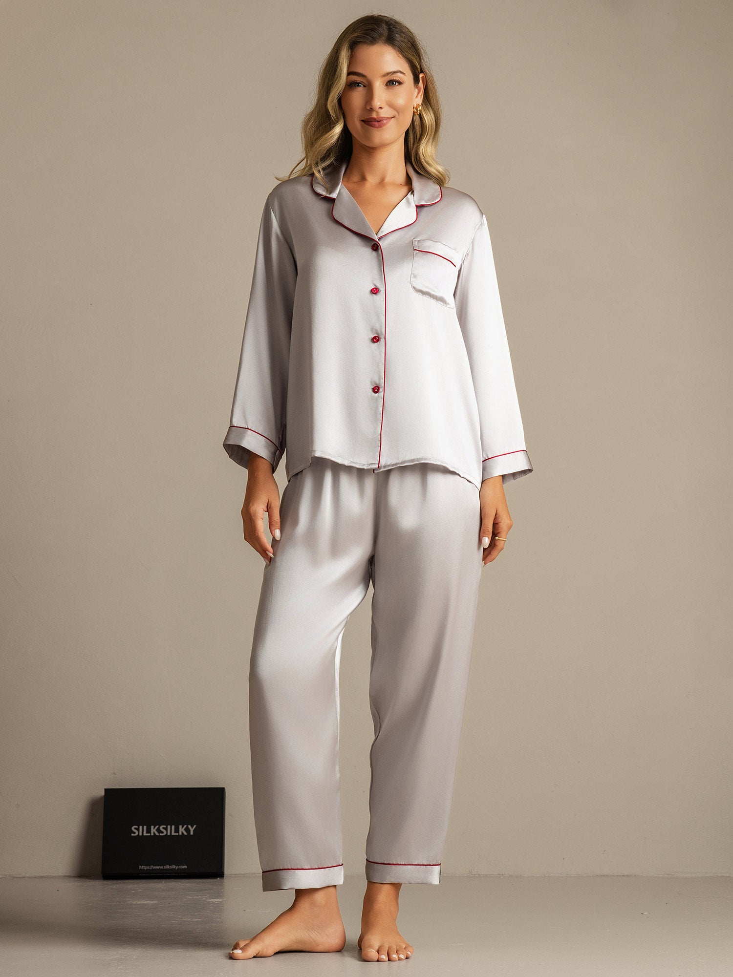 [Silver] SilkSilky-CA Pure Silk Womens Pajamas 001