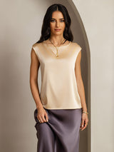 [Champagne] SilkSilky-CA Cap Sleeve Round Neck Women's T-Shirt 001