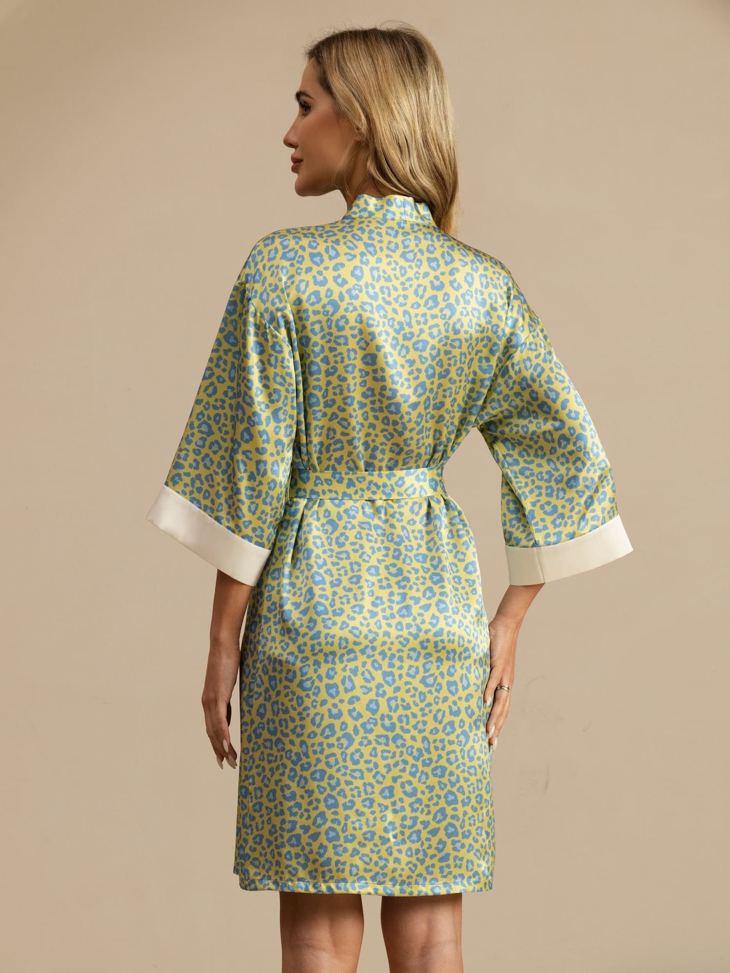 [Green Leopard] SilkSilky-CA 19Momme 3/4 Sleeve Women's Robe 002