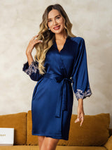 [Dark Blue] SilkSilky-CA 3/4 Sleeve Women's Robe 001