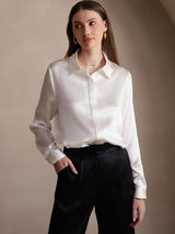 [White] SilkSilky-CA Long Sleeve Lapel Collar Women's Shirt 005