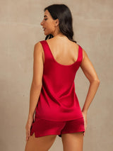 [Wine] SilkSilky-CA 19Momme Machine-Washable Silk Sleeveless Scoop Neck Women's Pajamas 002