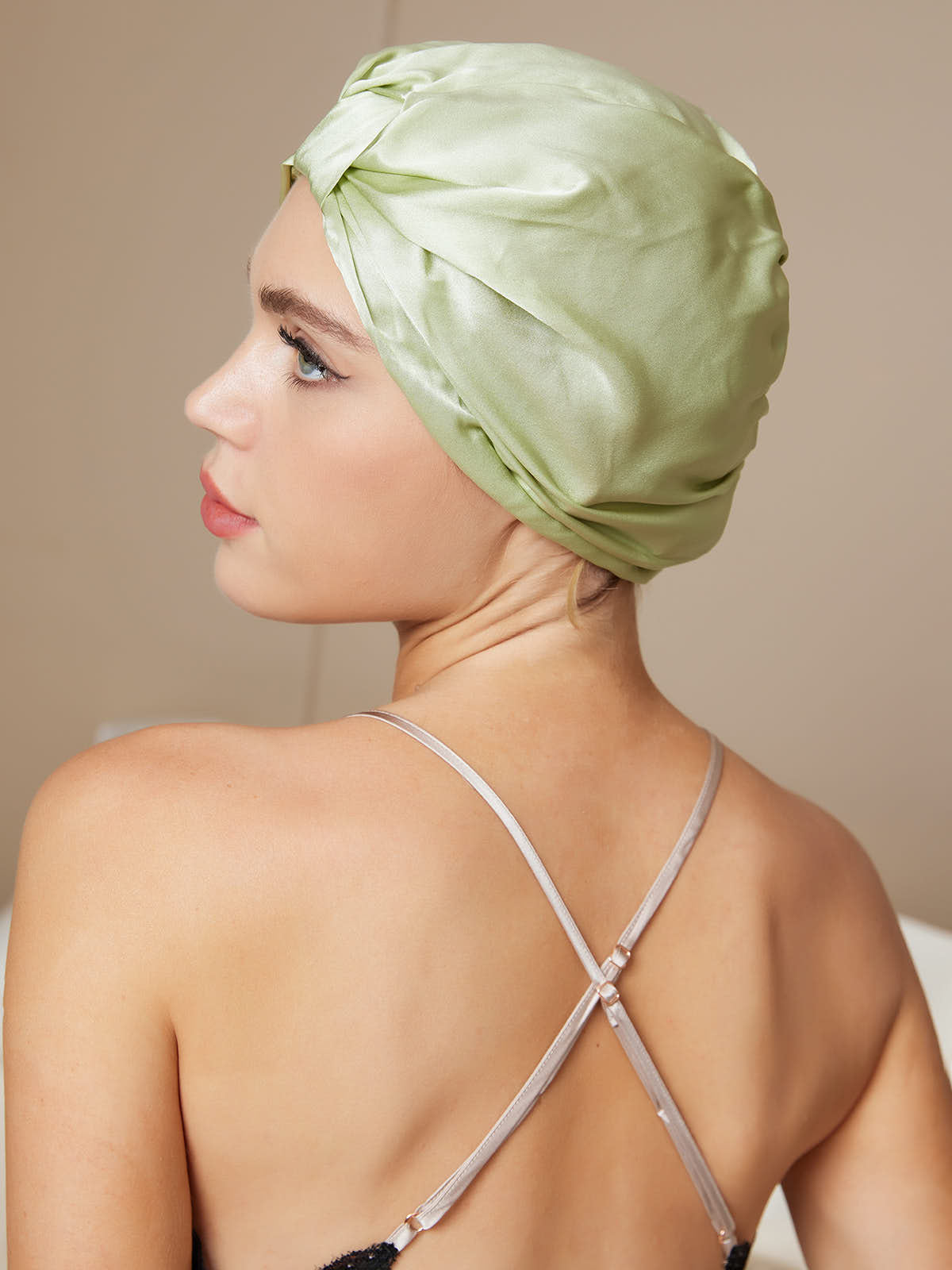 SilkSilky-CA Pure Silk Sleep Cap LightGreen 004