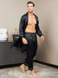 SilkSilky CA Pure Silk Long Sleeve Lapel Men's Robe Black 004