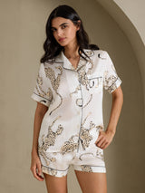[White Cheetah] SilkSilky-CA Short Sleeve Notch Collar Women's Pajamas 001