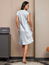 [Light Blue] SilkSilky-CA Cap Sleeve V Neck Nightgown 002