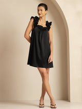 [Black] SilkSilky-CA Sleeveless Square Neck Nightgown 001