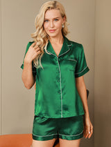 [Green] SilkSilky-CA Short Sleeve Lapel Collar Women's Pajamas 003