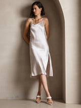 [Beige] SilkSilky-CA Spaghetti Strap Scoop Neck Dress 006