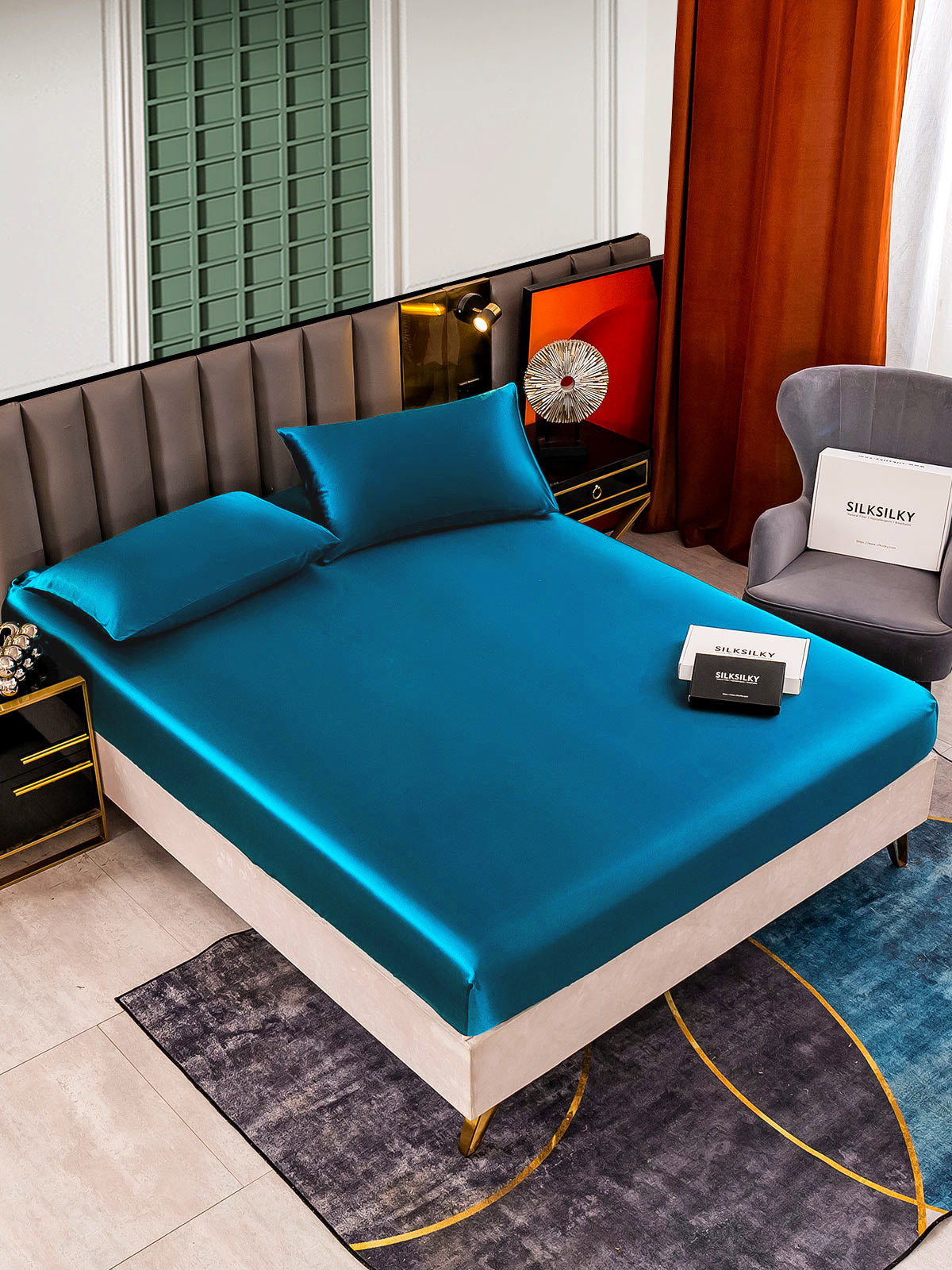 [Teal] SilkSilky-CA 25Momme Pure Silk Bedding Set 001