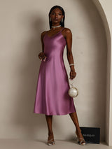 [Deep Purple] SilkSilky-CA Spaghetti Strap V Neck Dress 007
