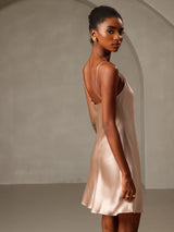 [Pale Mauve] SilkSilky-CA Spaghetti Strap Cowl Neck Dress 002