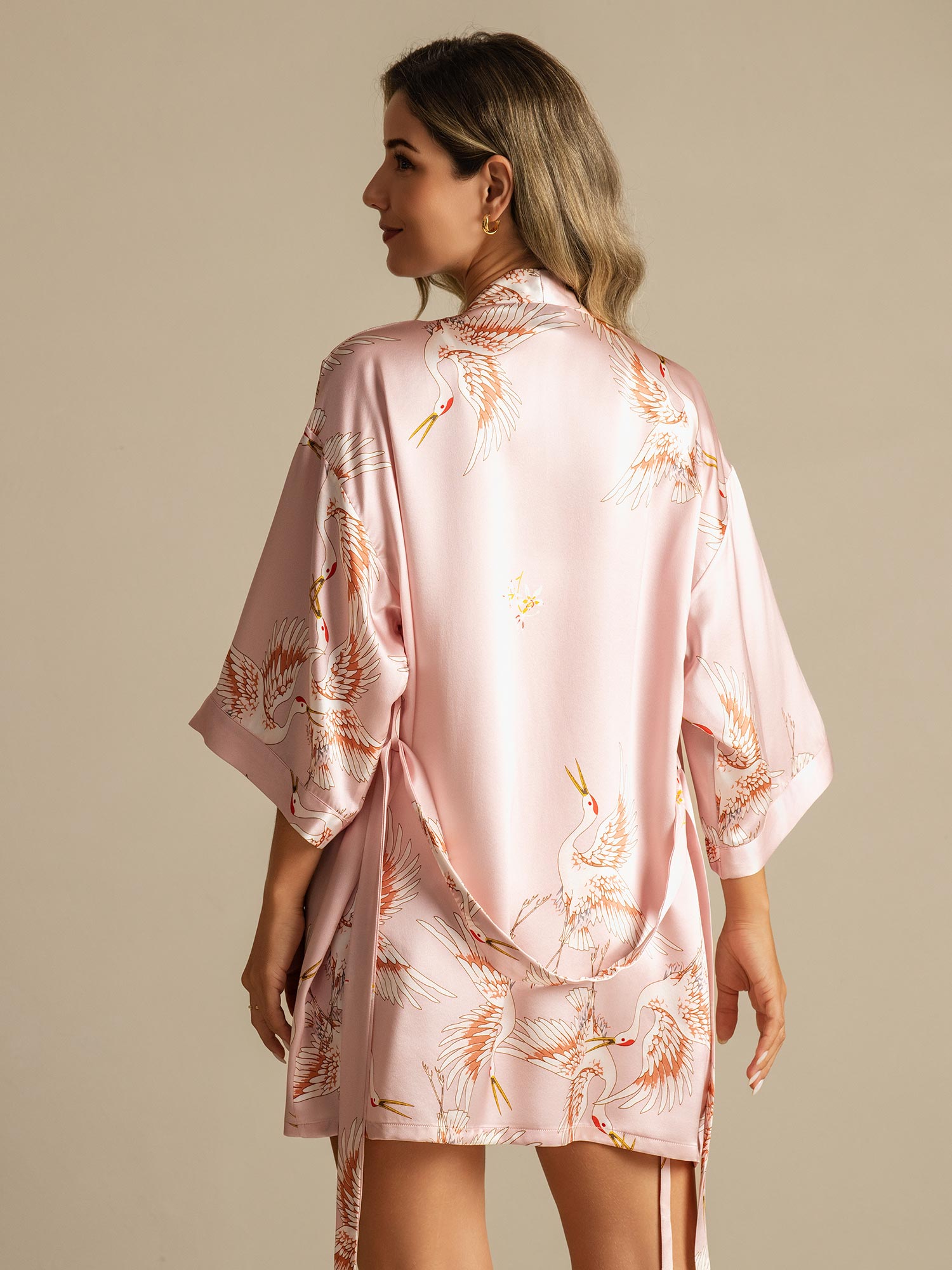 [Pink] SilkSilky-CA Pure Silk Deep V Neck Women's Robe 002