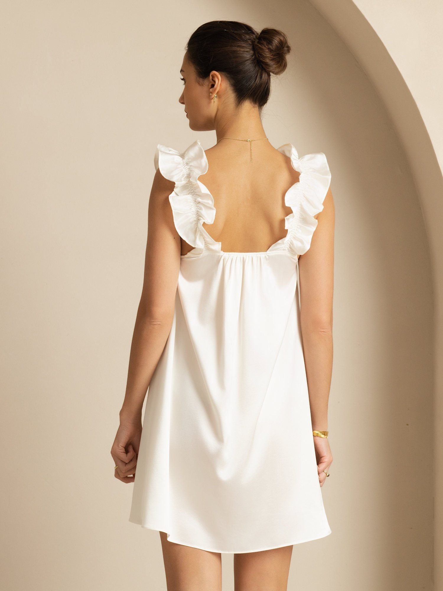 [White] SilkSilky-CA 19Momme Silk Sleeveless Square Neck Dress 002
