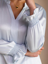 [Sky Blue] SilkSilky-CA Long Sleeve Split Women's Blouse 005
