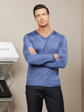 SilkSilky CA Silk Knitted Long Sleeve Round Neck Men's T Shirt DarkBlue 001