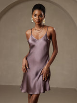[Purple Gray] SilkSilky-CA Spaghetti Strap V Neck Dress 004