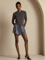 [Dark Gray] SilkSilky-CA 19Momme Stretch Silk Charmeuse Women's Shorts 008