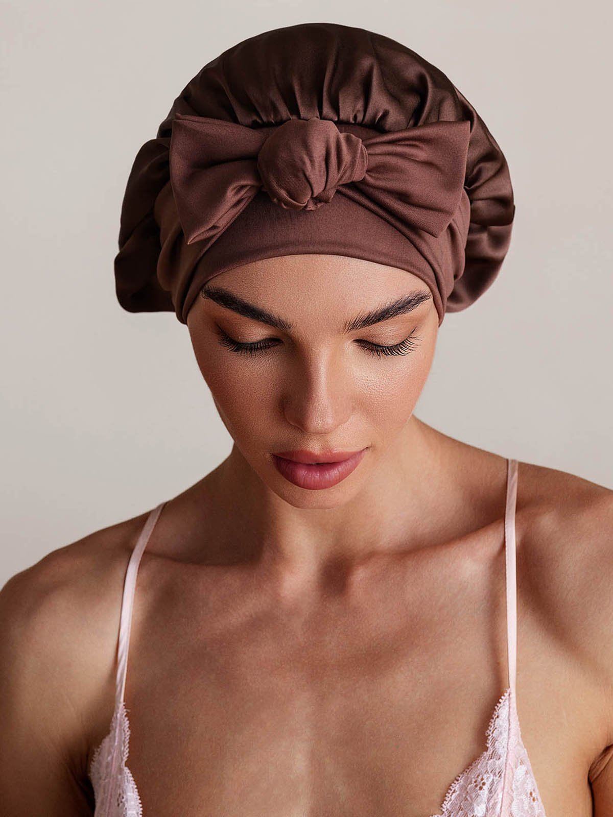 SilkSilky-CA Pure Silk Sleep Cap Coffee 006