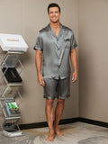 SilkSilky CA Pure Silk Short Sleeve Lapel Men's Pajamas Gray 001