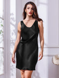 SilkSilky CA Pure Silk Sleeveless Round Neck Nightgown Black 002