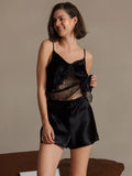 SilkSilky-CA Pure Silk V Neck Camisole Set Black 007