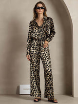 [Leopard] SilkSilky-CA 19Momme Silk Lapel Collar Women''s Outfit Sets 001