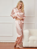 SilkSilky CA Pure Silk Long Sleeve Lapel Women's Pajamas Pink 005