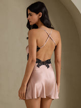 [Tuscany] SilkSilky-CA Spaghetti Strap V Neck Nightgown 001