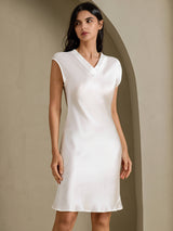 [White] SilkSilky-CA Cap Sleeve V Neck Nightgown 001