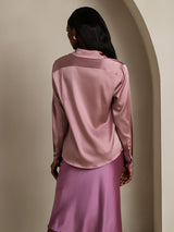 [Pale Mauve] SilkSilky-CA Long Sleeve Lapel Collar Women's Shirt 002