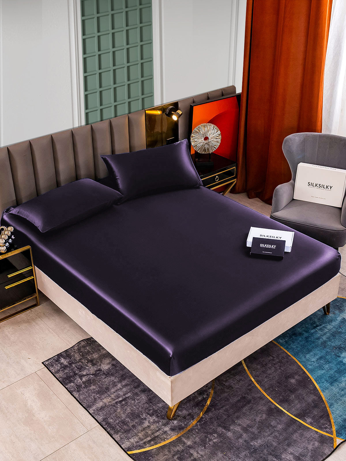 [Deep Purple] SilkSilky-CA 22Momme Pure Silk Bedding Set 002,