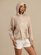 [Tan] SilkSilky-CA Silk Satin Surah Long Sleeve High Neck Women's Outerwear 006
