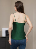 SilkSilky-CA Pure Silk Sleeveless V Neck Camisole DarkGreen 002