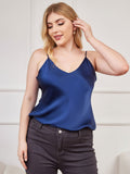 SilkSilky-CA Pure Silk Deep V Neck Plus Size Camisole Top DarkBlue 003