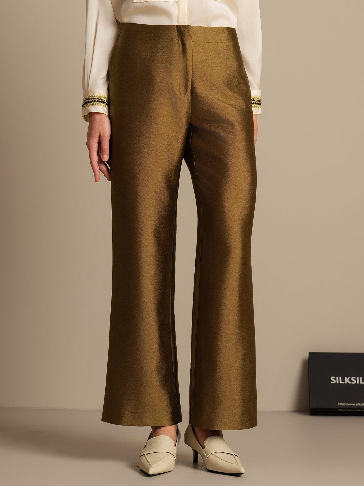 [Bronze] SilkSilky-CA 32Momme Silk-Wool Blend Womens Pants 006,