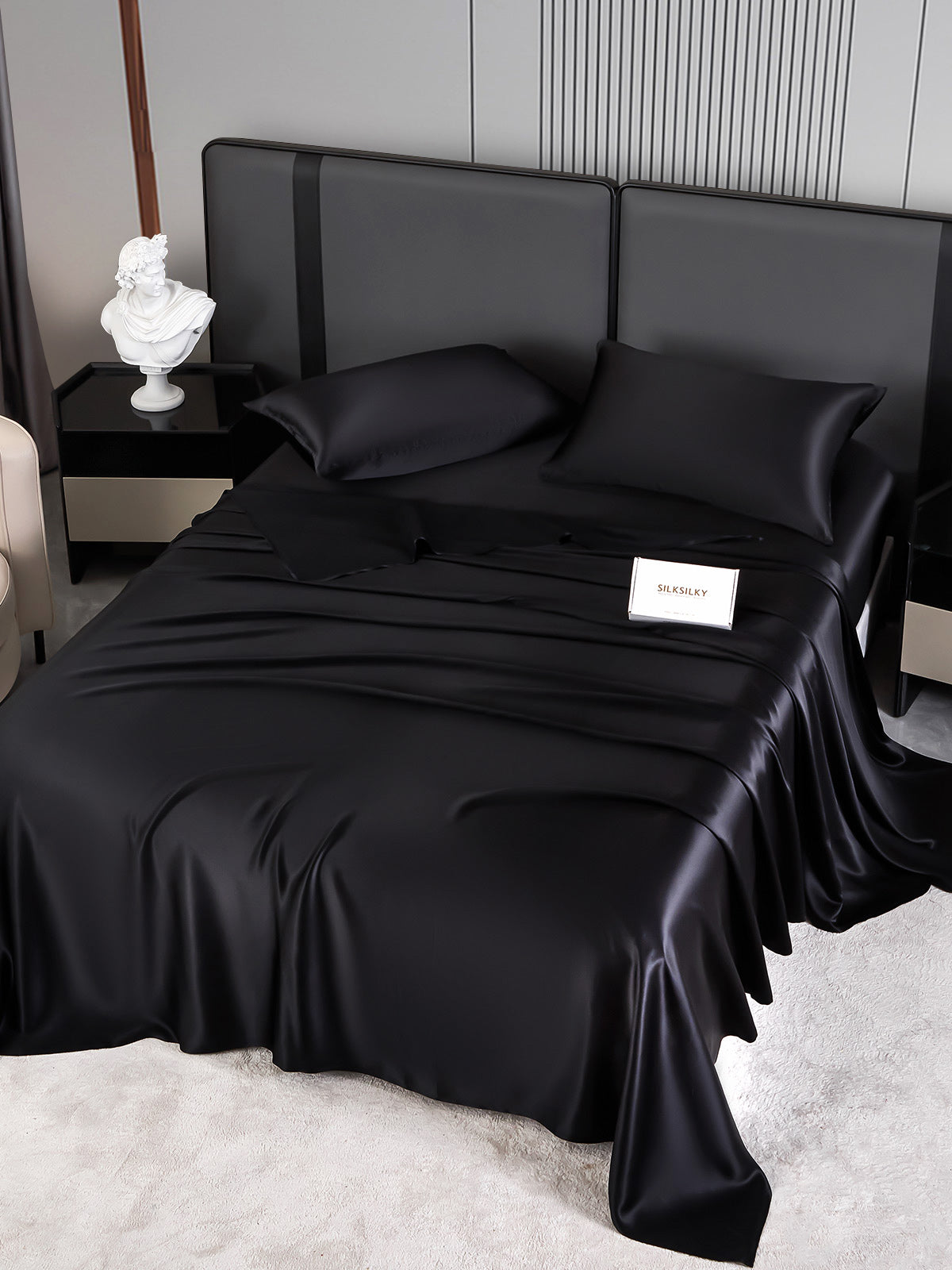 SilkSilky CA 22Momme Pure Silk Bedding Set Black 002