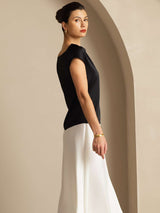 [Black] SilkSilky-CA Cap Sleeve Cowl Neck Women's T-Shirt 002