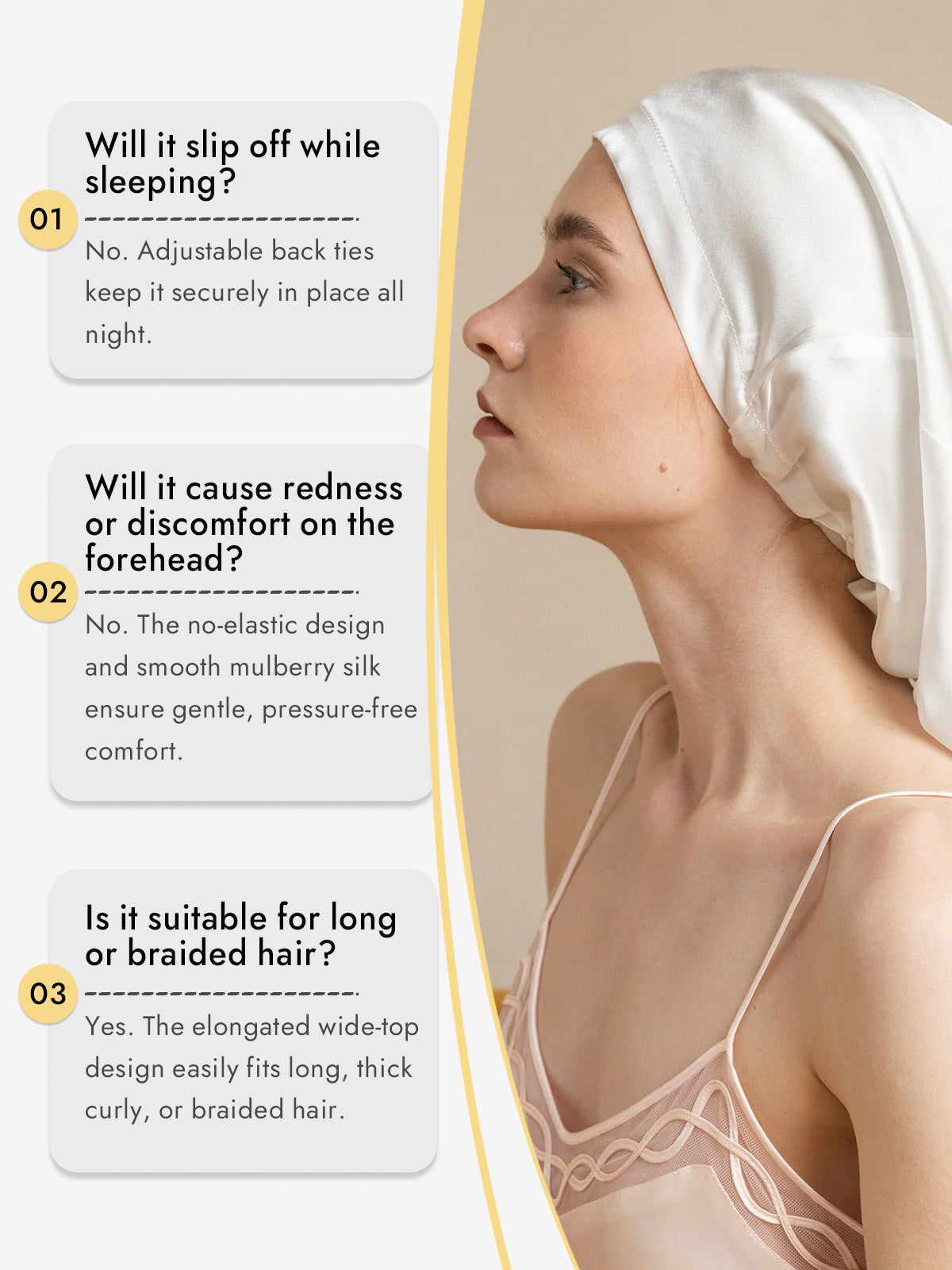 [White] SilkSilky-CA Pure Silk Sleep Cap 008