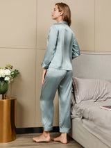 [Light Blue] SilkSilky-CA Long Sleeve Lapel Collar Women's Pajamas 002