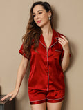 SilkSilky-CA Pure Silk Short Sleeve Lapel Women's Pajamas Wine 001