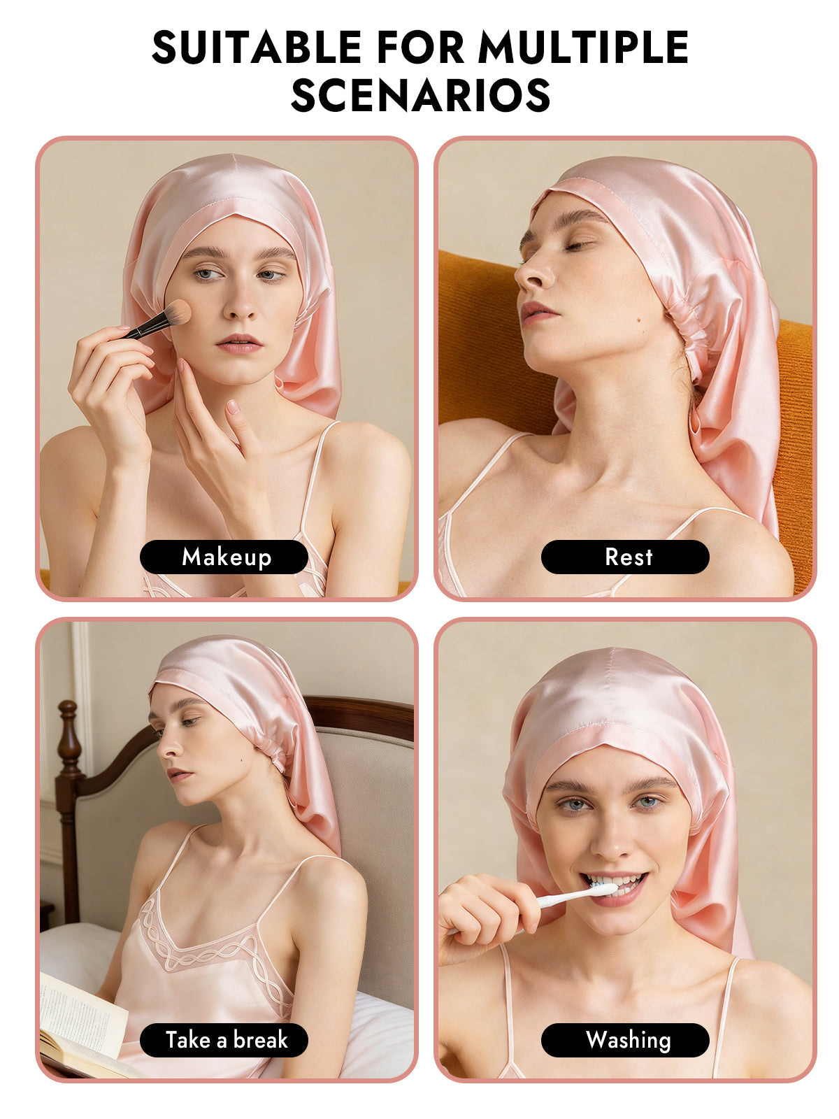 [Light Pink] SilkSilky-CA Pure Silk Sleep Cap 007