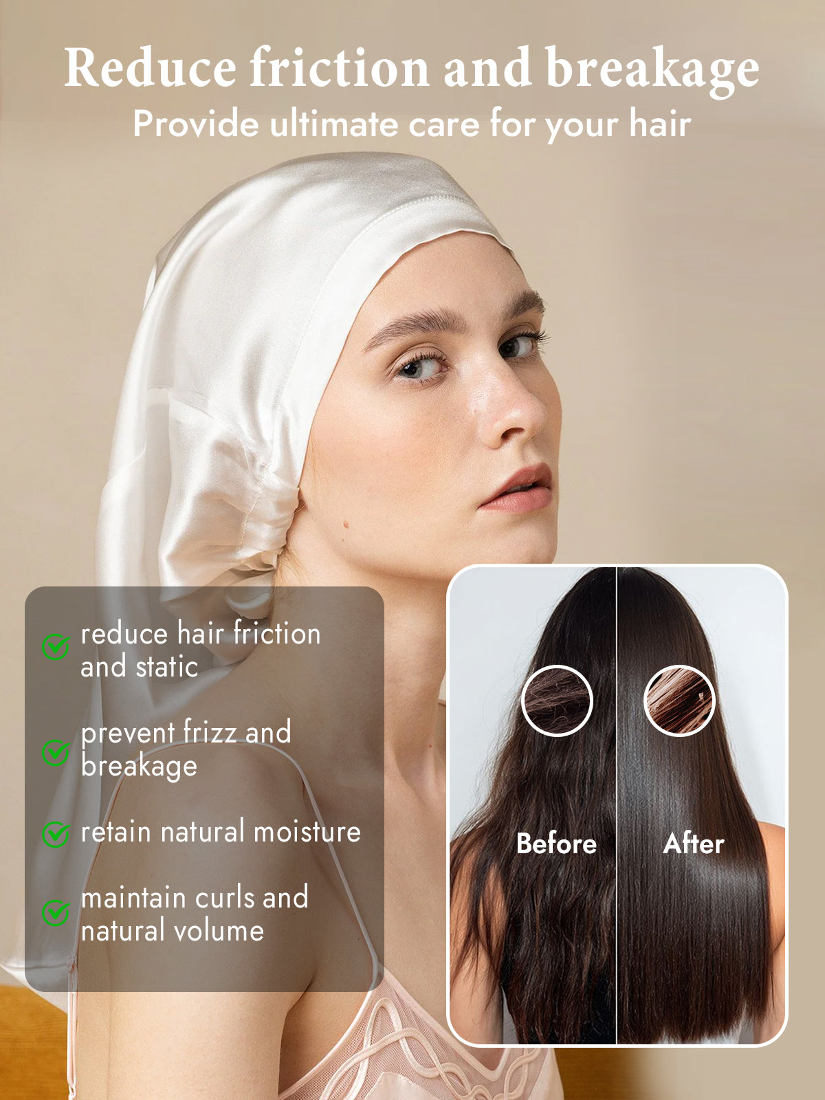 [White] SilkSilky-CA Pure Silk Sleep Cap 004